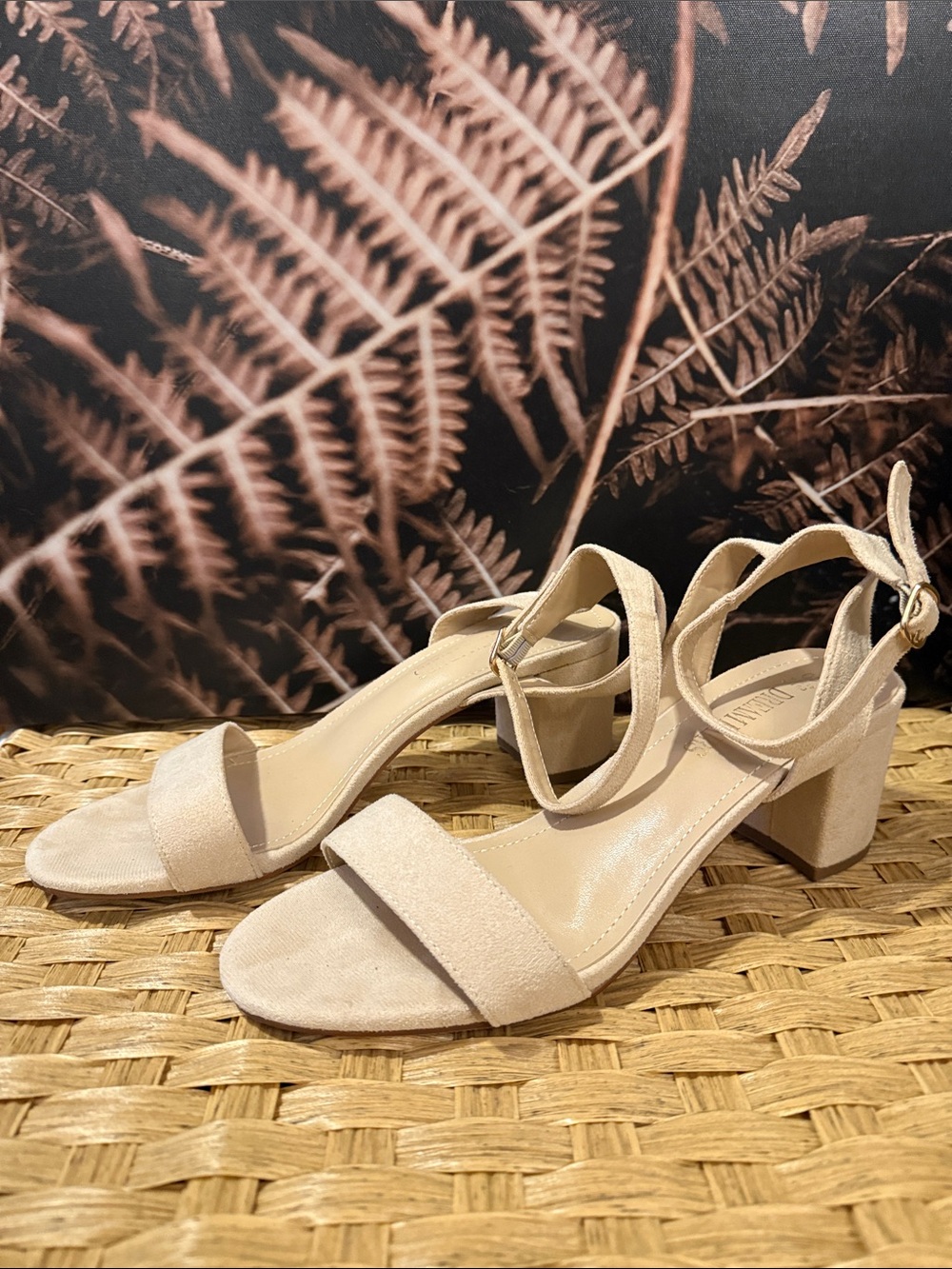 Dream Pairs Beige Suede Block Heel Ankle Strap Sandals